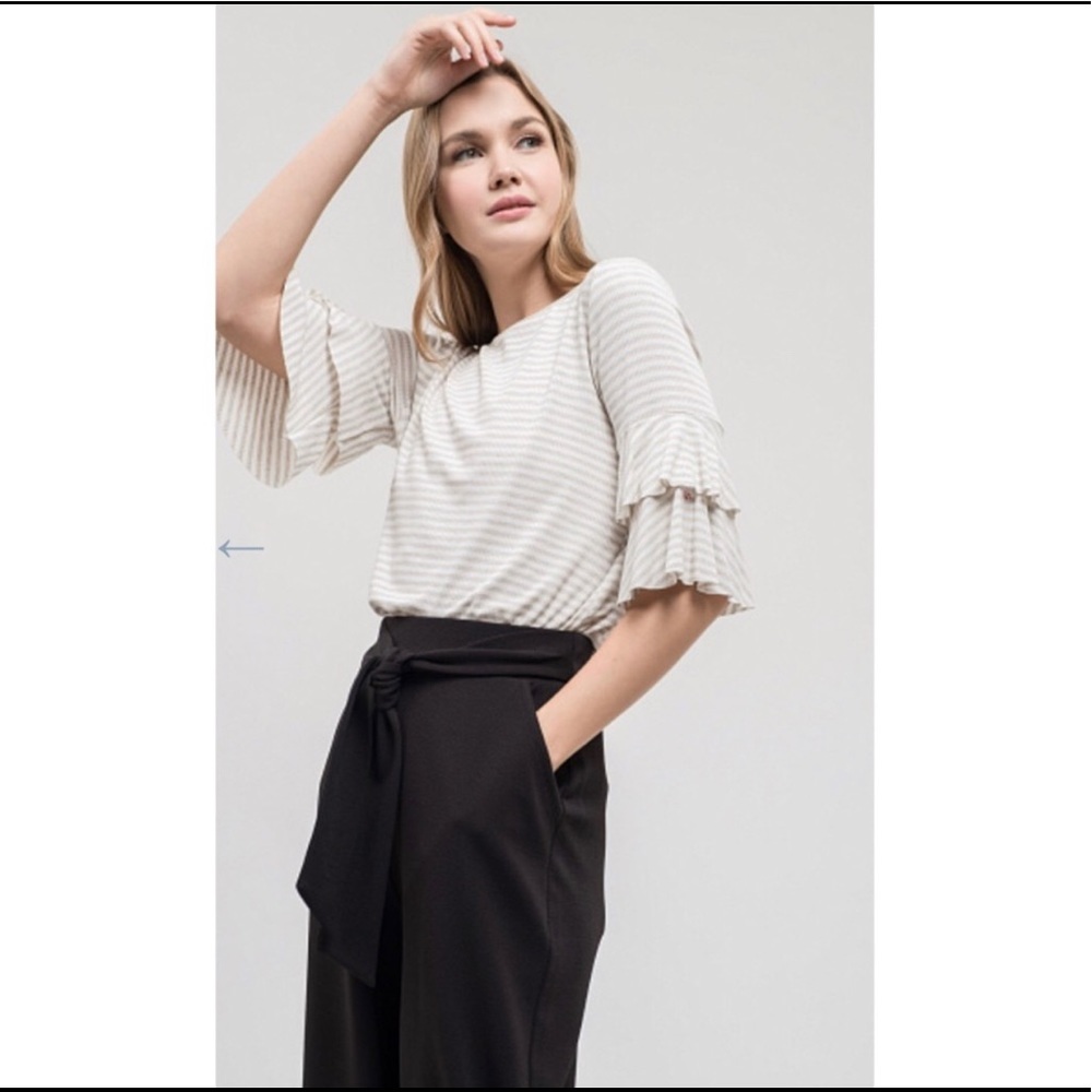 Striped Ruffle Sleeves Top - Picture 3 of 3